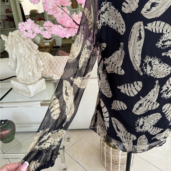 Hale Bob Beige Black Silk Tulle Top Blouse Sample size = small - Picture 6 of 8
